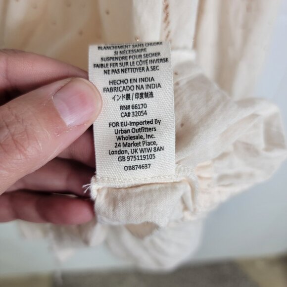 Free People Top Cream Gold Blouse Boho Counting Stars Peasant Raw Hem Large - Picture 7 of 9